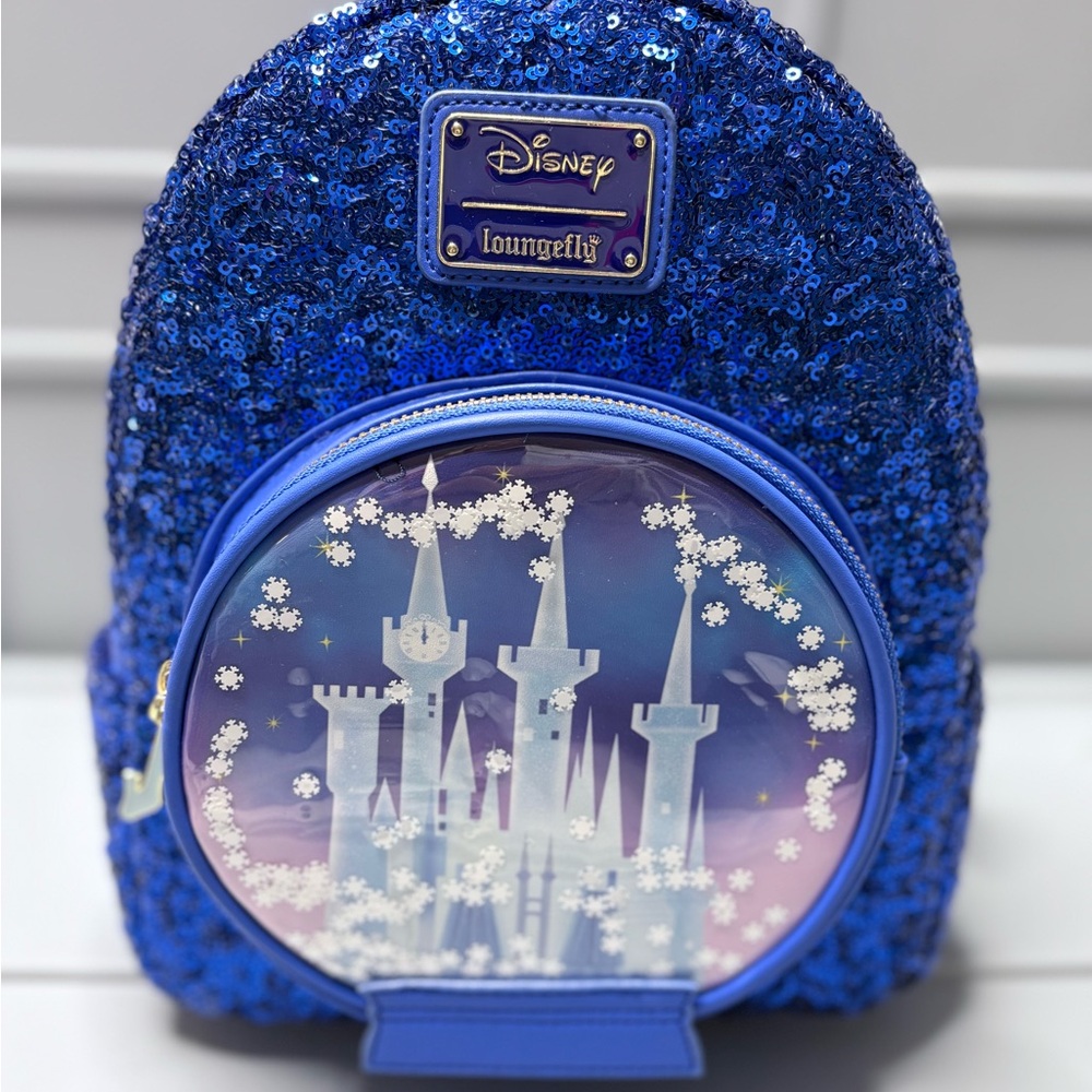 Hard Loungefly Blue Glitter Cinderella Castle Mini Bag